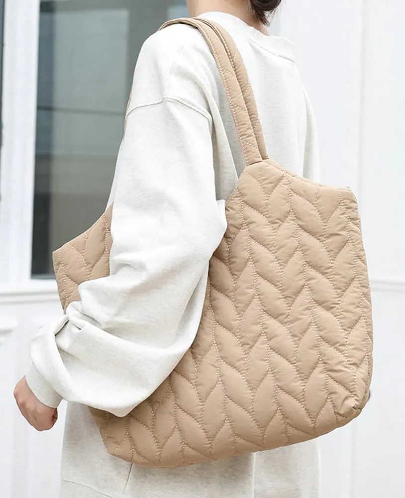 Quilted Shoulder Bag for Women Soft Nylon Purse Large Casual Canvas Handbags Working Shopping Top Handle Bag
