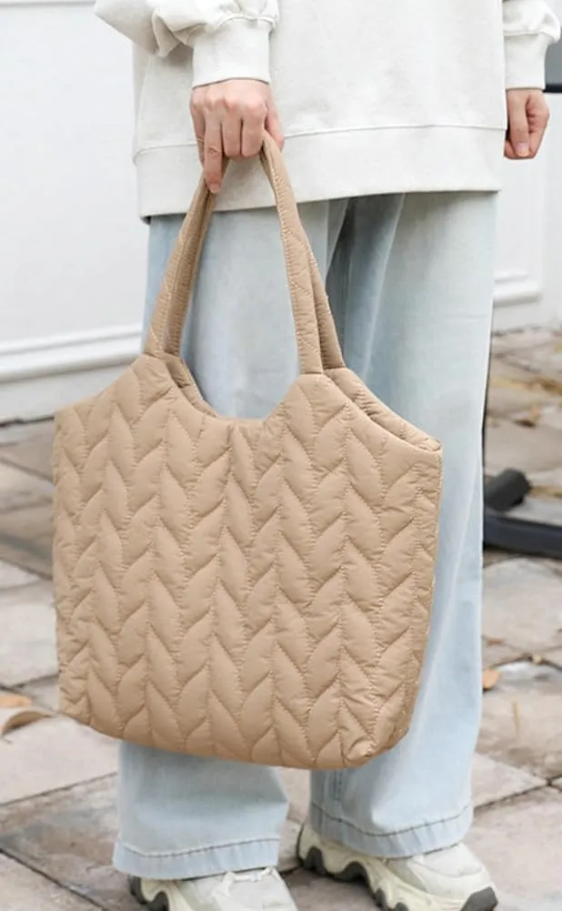 Quilted Shoulder Bag for Women Soft Nylon Purse Large Casual Canvas Handbags Working Shopping Top Handle Bag