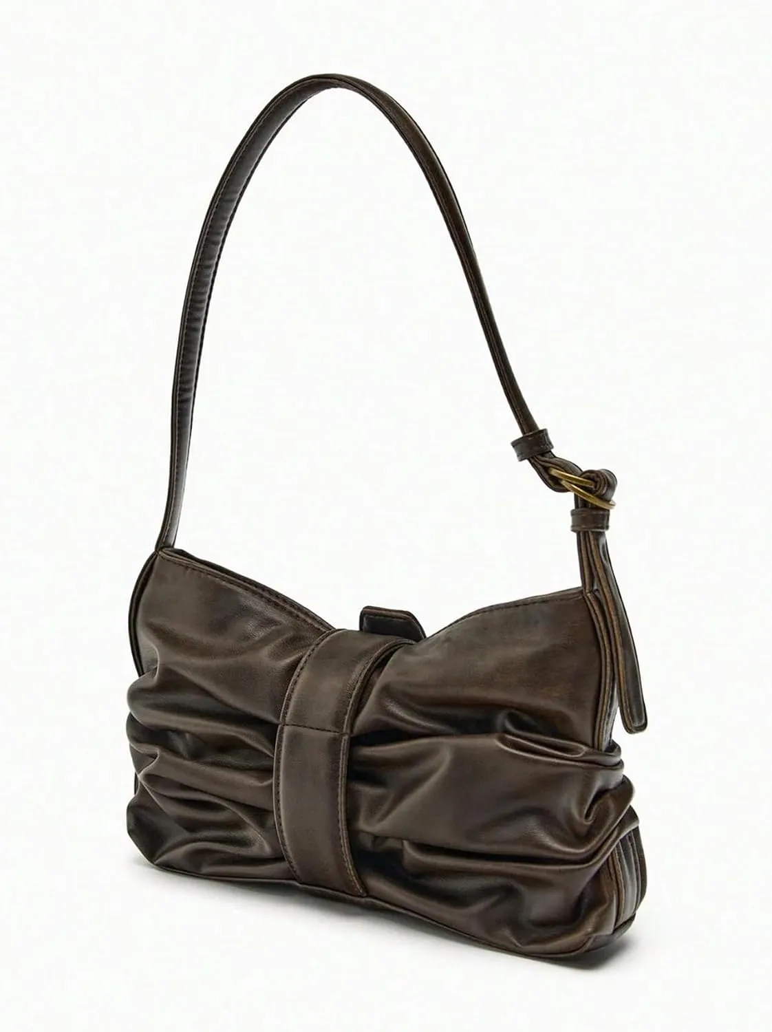QWINEE Women's Y2k Buckle Shoulder Bag Punk Ruched Top Handle Funky Leather Handbags