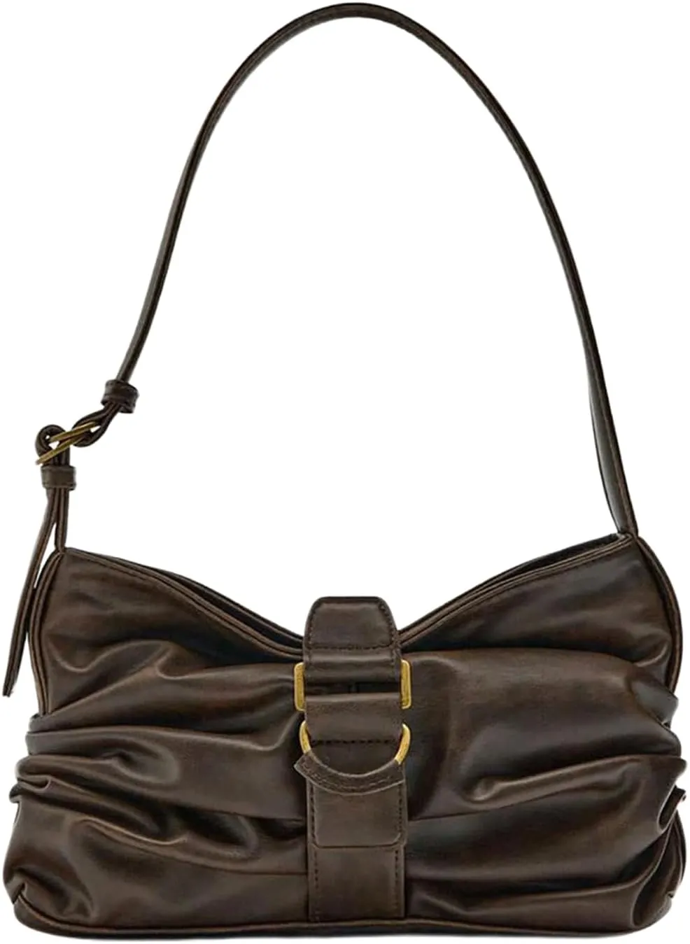 QWINEE Women's Y2k Buckle Shoulder Bag Punk Ruched Top Handle Funky Leather Handbags