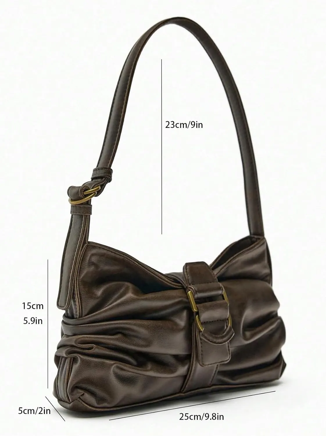 QWINEE Women's Y2k Buckle Shoulder Bag Punk Ruched Top Handle Funky Leather Handbags