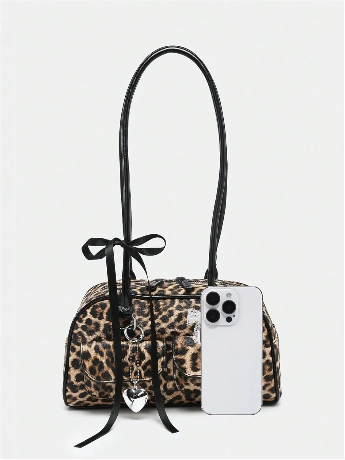 QWINEE Women's Y2K Top Handle Leopard Print Square Bag Vintage Shoulder Handbags