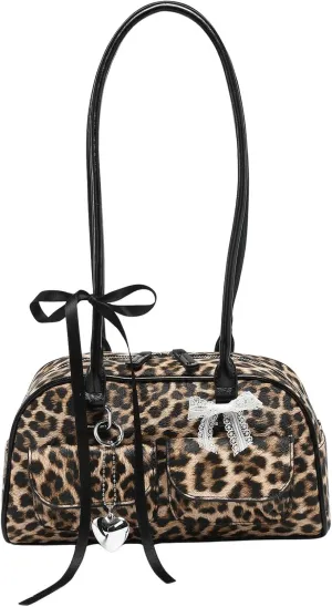 QWINEE Women's Y2K Top Handle Leopard Print Square Bag Vintage Shoulder Handbags