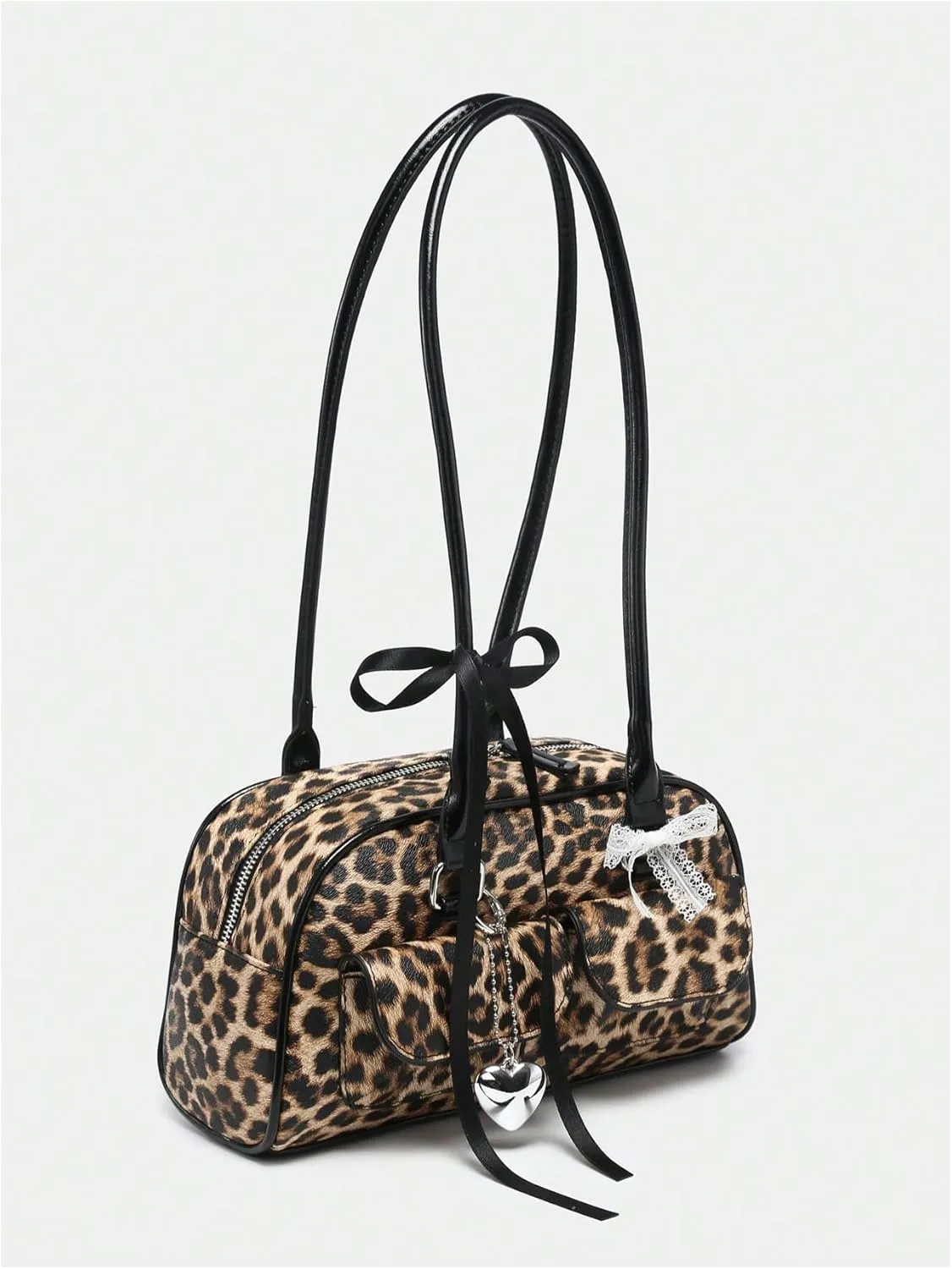 QWINEE Women's Y2K Top Handle Leopard Print Square Bag Vintage Shoulder Handbags