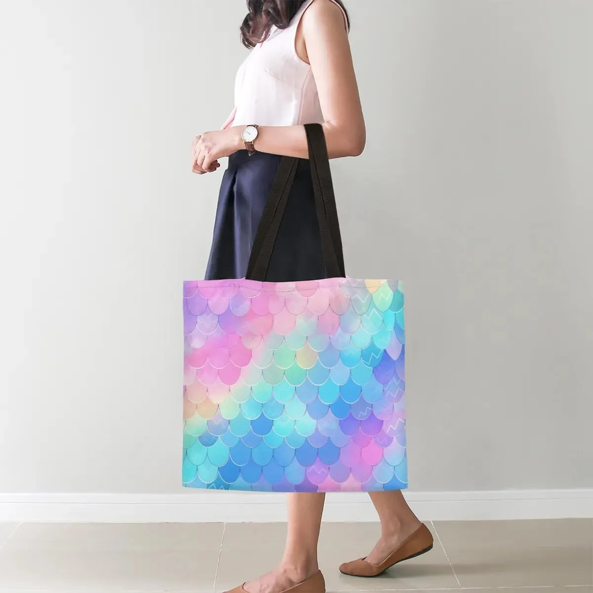 Rainbow Forest Canvas Tote Bag for Women Men Stylish Tote Handbag Shoulder Bag Reusable Grocery Bag