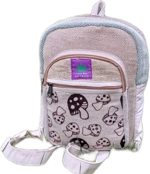 RARA Natural Handmade mini Hemp backpack, eco-friendly stylish unisex casual backpack Hiking, Travelling and many more (Mushroom Blue)