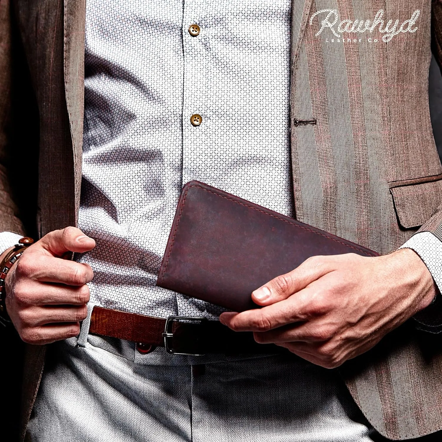 RAW HYD Full-Grain Leather Long Wallet for Men - Classic Bifold Western Wallet for Men - Minimalist Cowboy Wallets for Men - Rodeo wallets for men - Checkbook Cover & Gift for Him