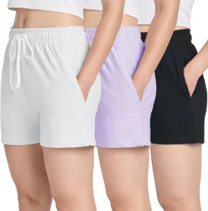 Real Essentials 3 Pack: Women’s Cotton French Terry Shorts Pockets - Casual Athletic Lounge (Available in Plus)
