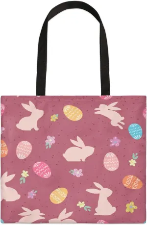 Red Background Rabbit Easter Egg Canvas Tote Bag for Women Men Stylish Tote Handbag Shoulder Bag Reusable Grocery Bag