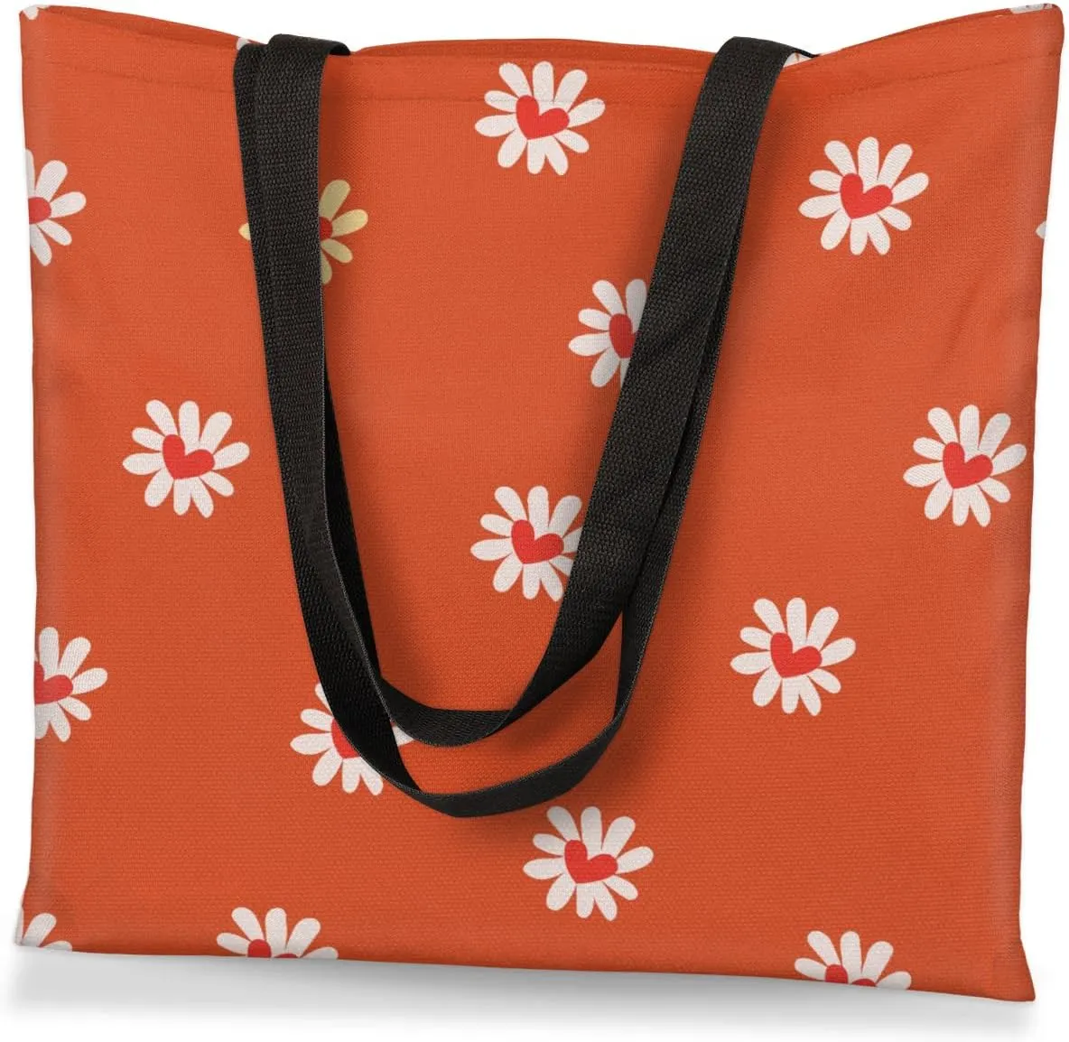 Red Background Rabbit Easter Egg Canvas Tote Bag for Women Men Stylish Tote Handbag Shoulder Bag Reusable Grocery Bag