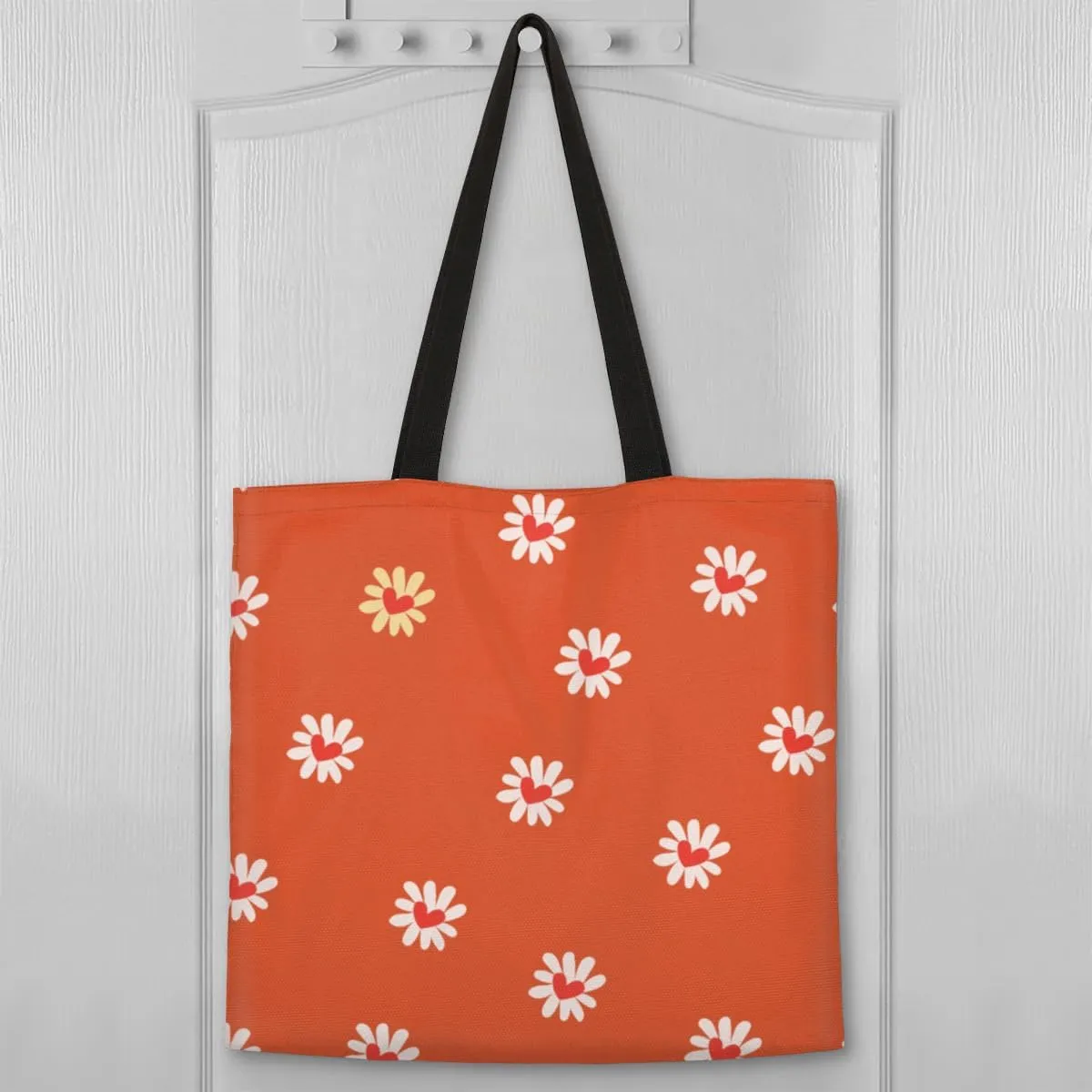 Red Background Rabbit Easter Egg Canvas Tote Bag for Women Men Stylish Tote Handbag Shoulder Bag Reusable Grocery Bag