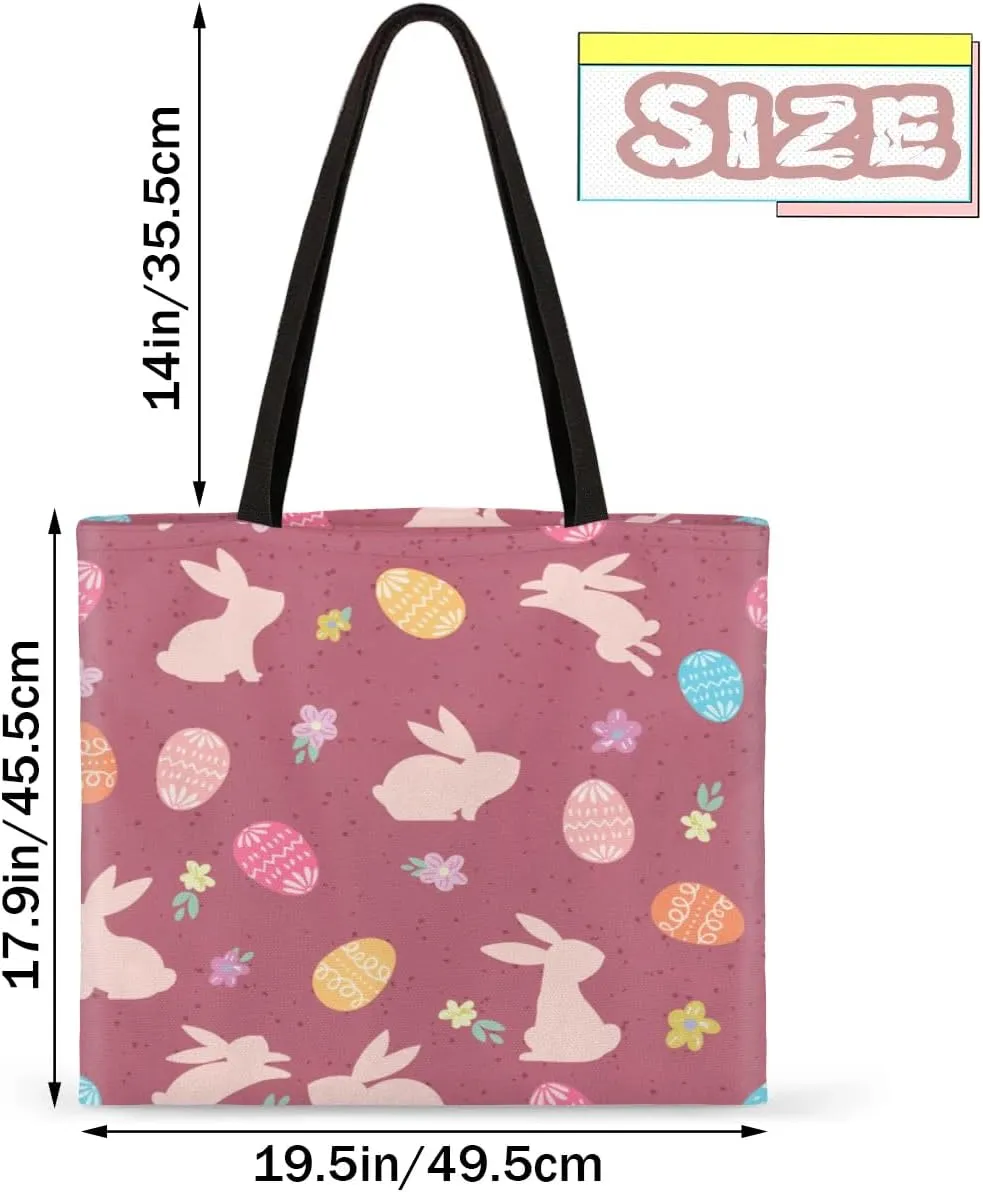 Red Background Rabbit Easter Egg Canvas Tote Bag for Women Men Stylish Tote Handbag Shoulder Bag Reusable Grocery Bag