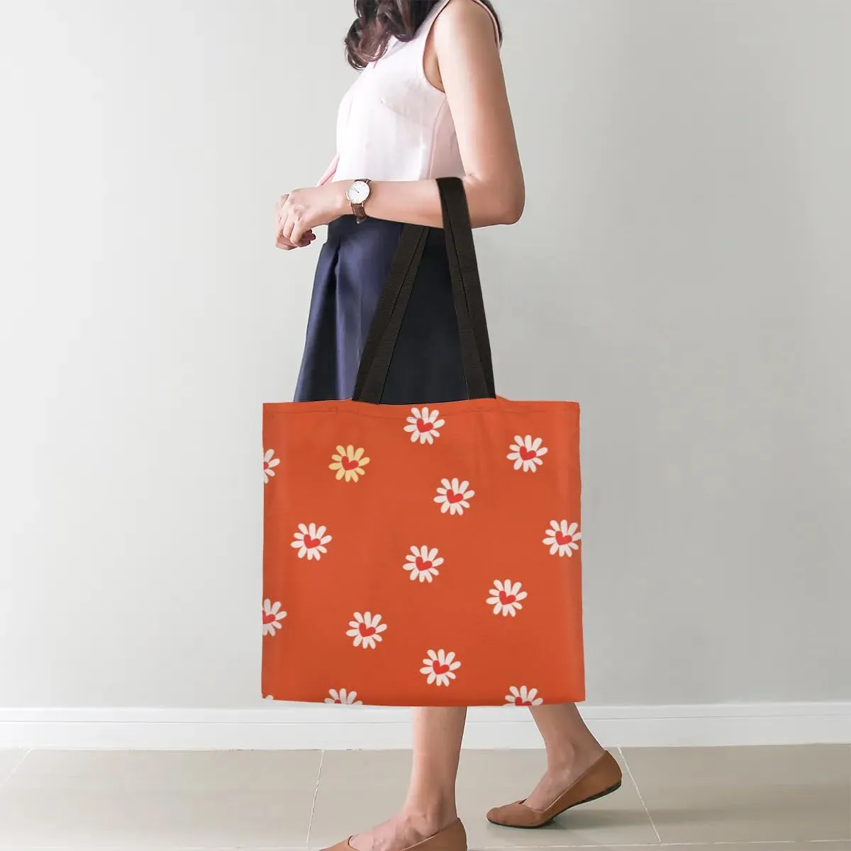 Red Background Rabbit Easter Egg Canvas Tote Bag for Women Men Stylish Tote Handbag Shoulder Bag Reusable Grocery Bag