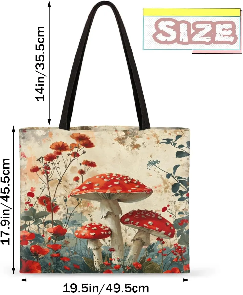 Red Flowers Ladybugs Canvas Tote Bag for Women Men Stylish Tote Handbag Shoulder Bag Reusable Grocery Bag