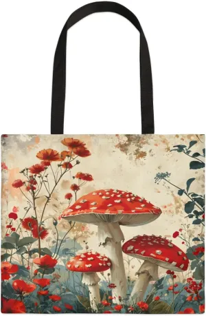 Red Flowers Ladybugs Canvas Tote Bag for Women Men Stylish Tote Handbag Shoulder Bag Reusable Grocery Bag