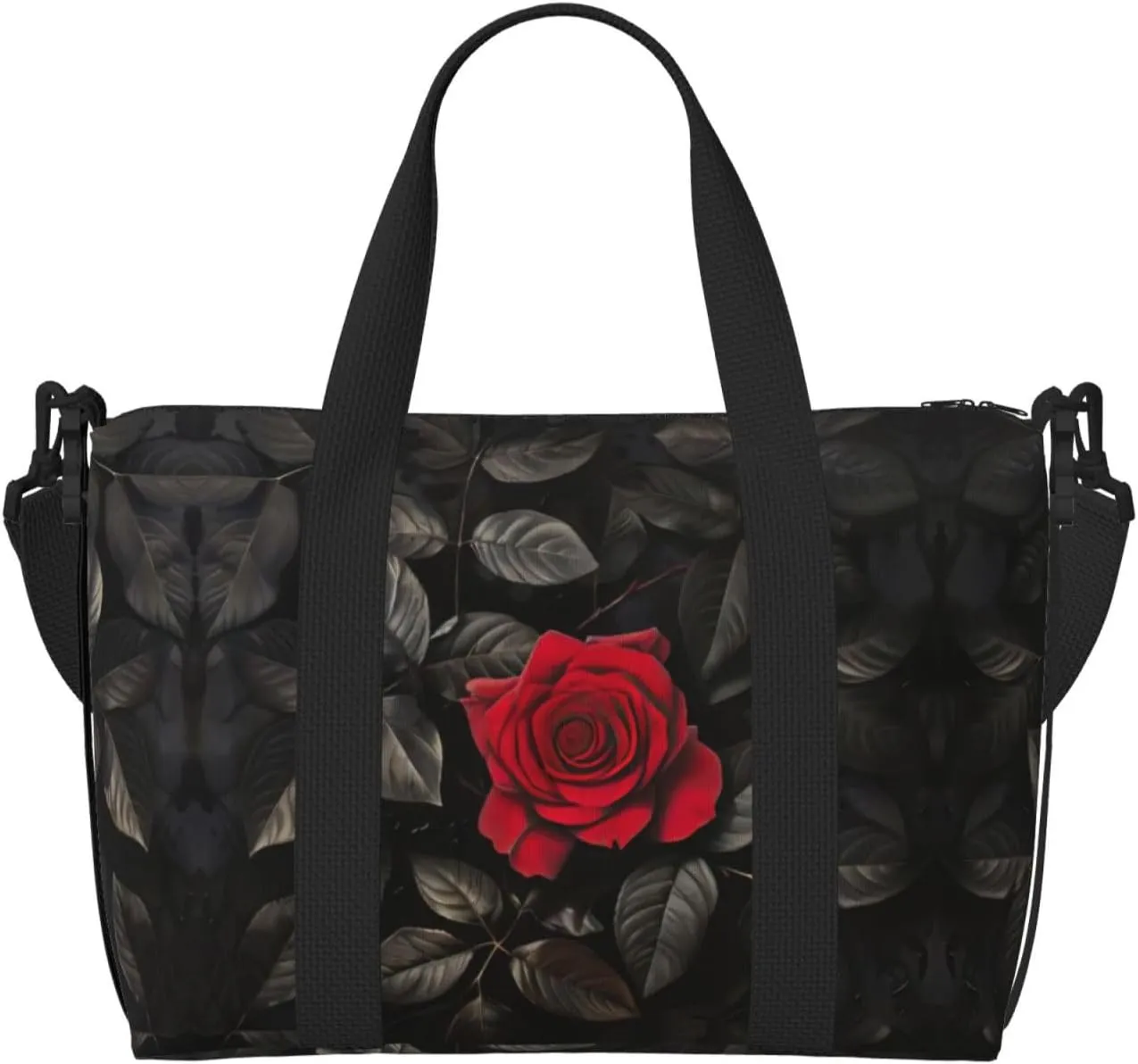Red Rose And Black Leaves Print Versatile Gym Sports Bag,Companion For Your Journeys And Fitness Routines