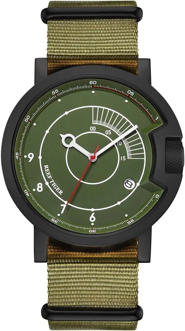 REEF TIGER Watch for Men Waterproof Green Watches Nylon Strap Mechanical Watches RGA9035