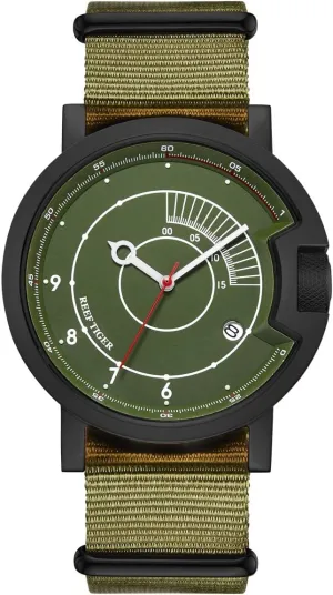 REEF TIGER Watch for Men Waterproof Green Watches Nylon Strap Mechanical Watches RGA9035