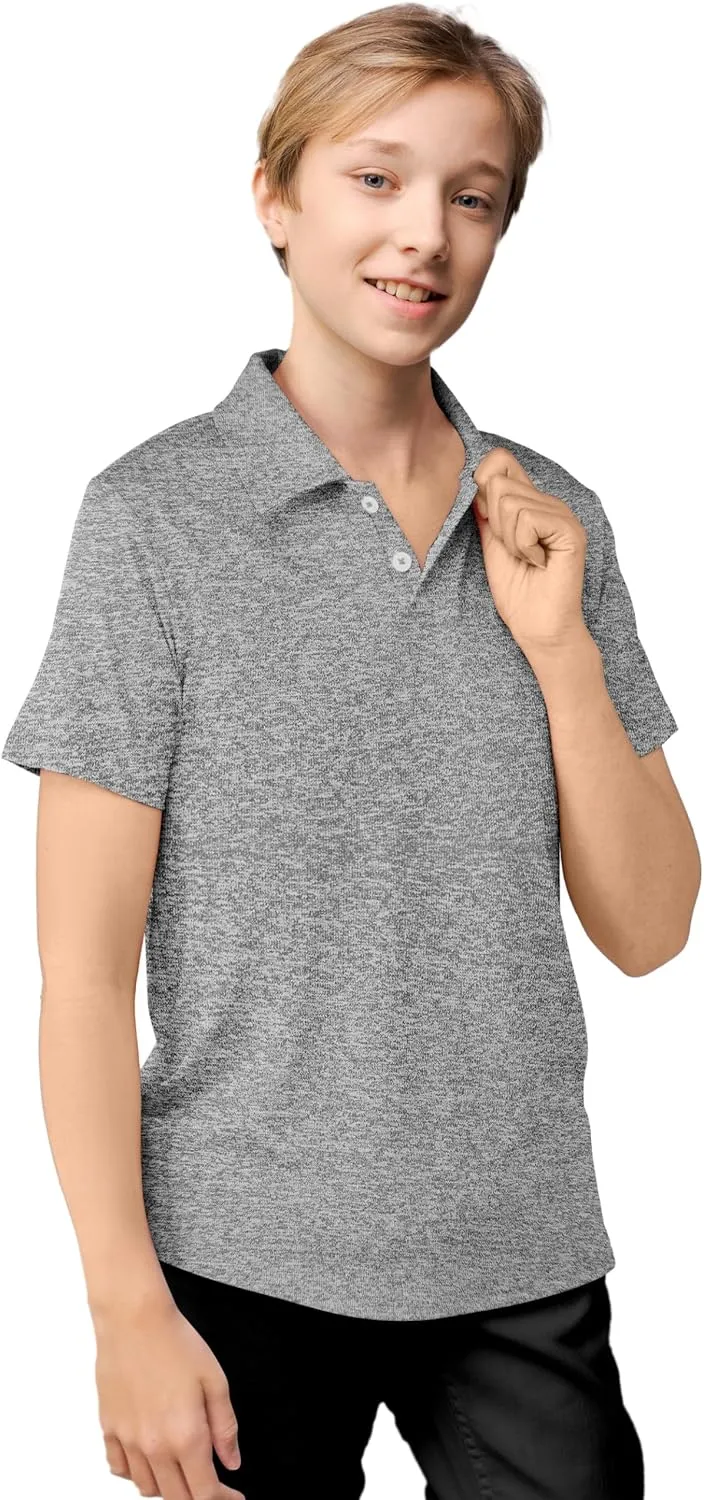 Resinta 3 Pack Boys Dry-Fit Active Athletic Performance Polo Short Sleeve Golf Shirt Cool Quick Dry Training Workout Shirts