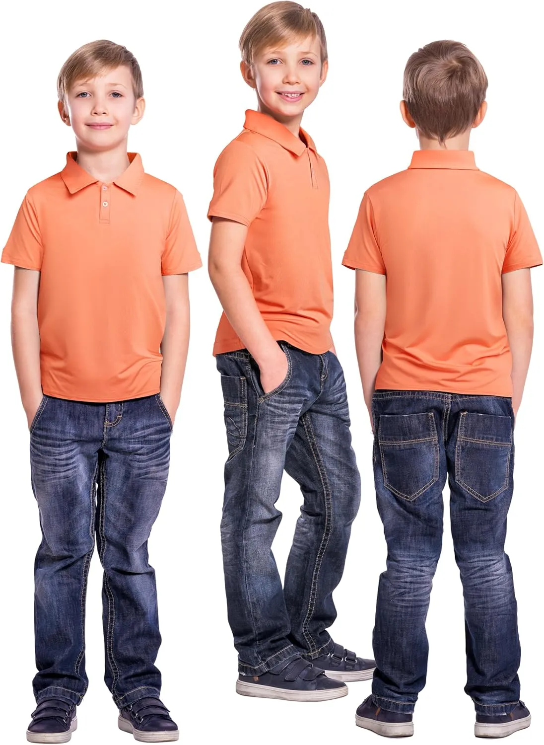 Resinta 3 Pack Boys Dry-Fit Active Athletic Performance Polo Short Sleeve Golf Shirt Cool Quick Dry Training Workout Shirts