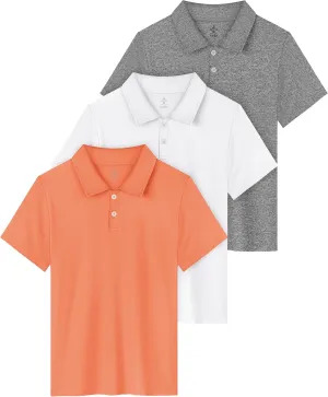 Resinta 3 Pack Boys Dry-Fit Active Athletic Performance Polo Short Sleeve Golf Shirt Cool Quick Dry Training Workout Shirts