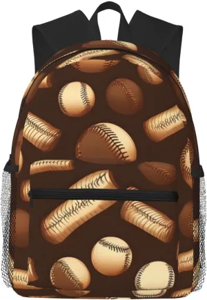 Retro Baseball Brown Print Backpack For Women Men, Laptop Bookbag,Lightweight Casual Travel Daypack