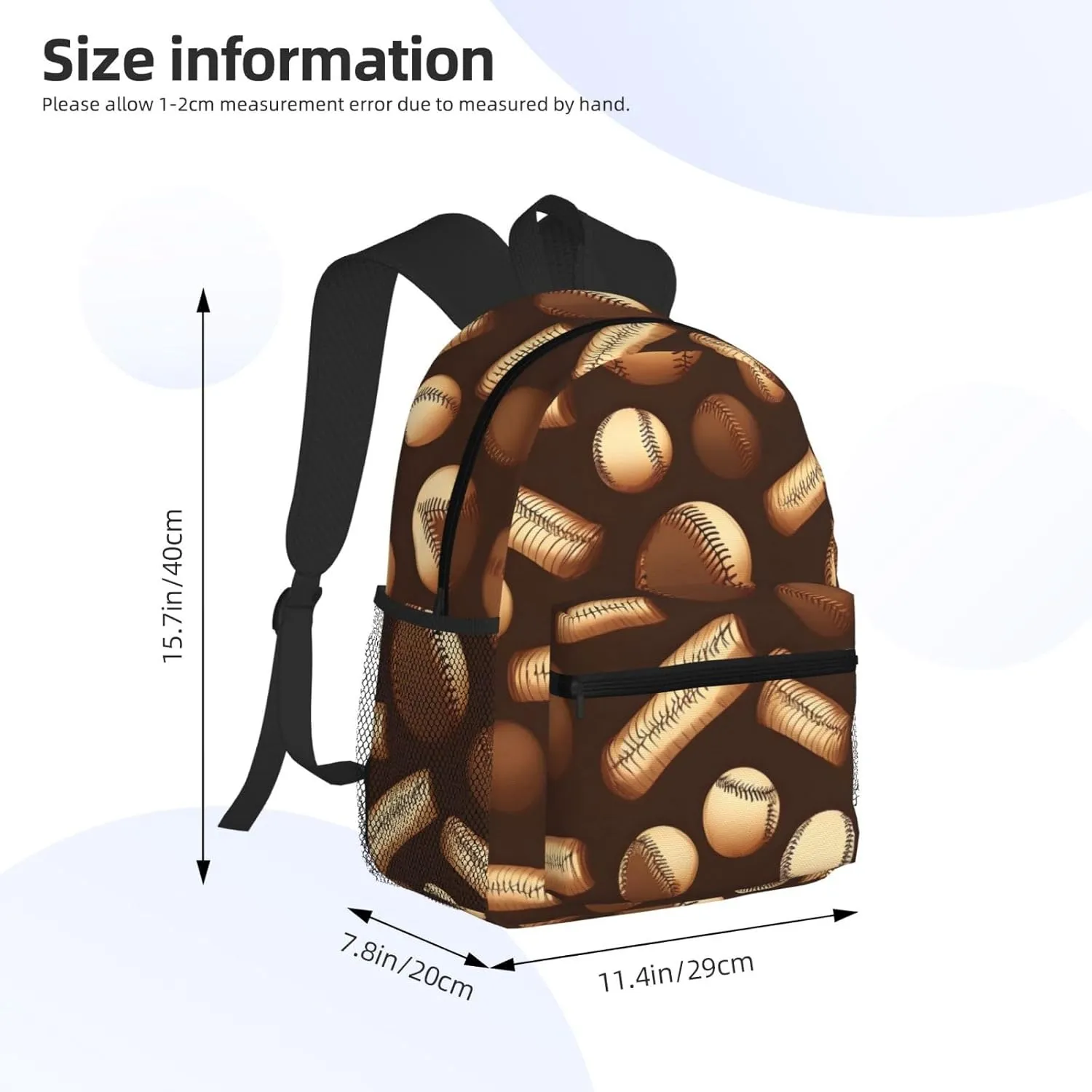 Retro Baseball Brown Print Backpack For Women Men, Laptop Bookbag,Lightweight Casual Travel Daypack
