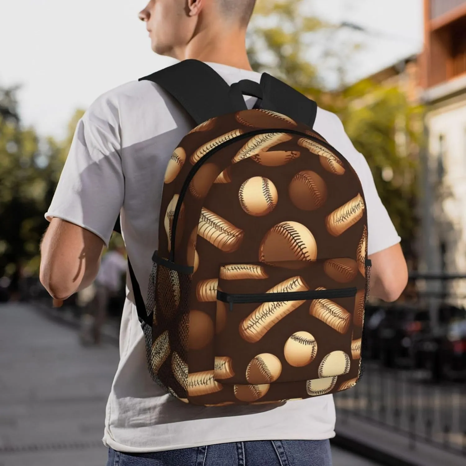 Retro Baseball Brown Print Backpack For Women Men, Laptop Bookbag,Lightweight Casual Travel Daypack