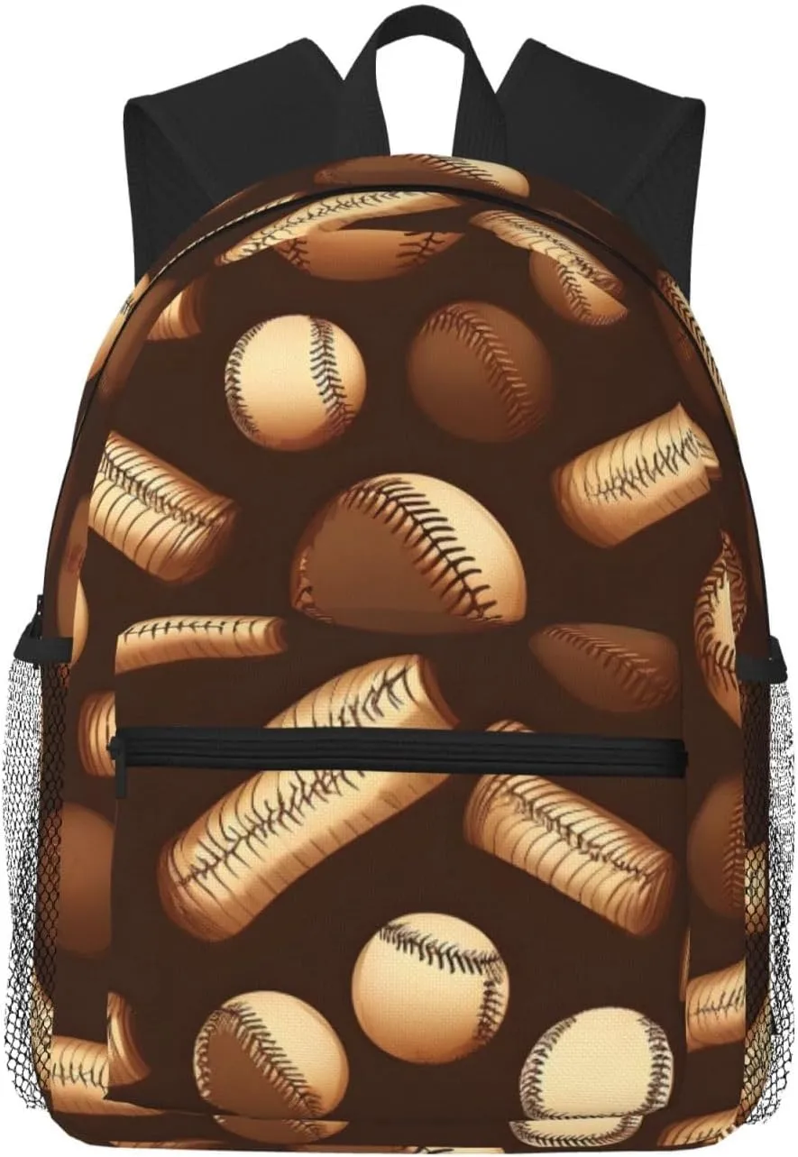 Retro Baseball Brown Print Backpack For Women Men, Laptop Bookbag,Lightweight Casual Travel Daypack