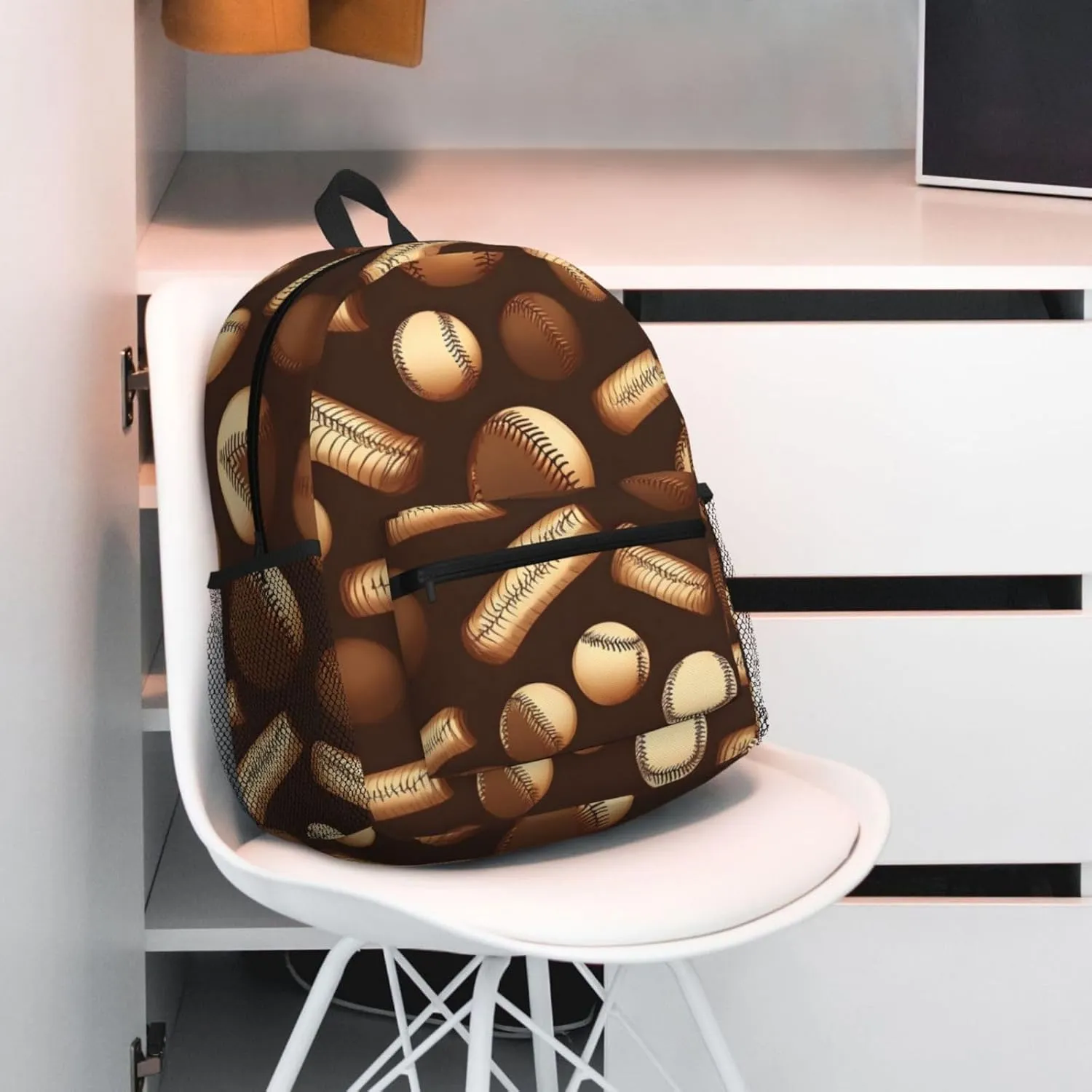 Retro Baseball Brown Print Backpack For Women Men, Laptop Bookbag,Lightweight Casual Travel Daypack