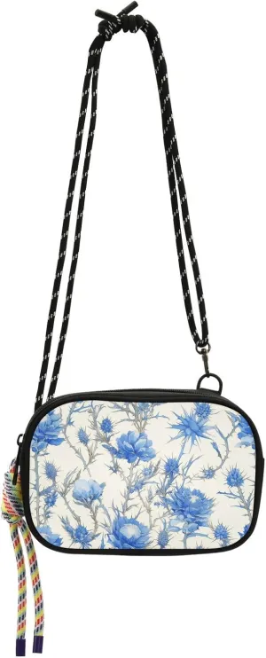 Retro Blue White Roses Thistles and Thorns Crossbody Camera Bag for Women Fashion with Adjustable Strap Small Black Purses Take a walk