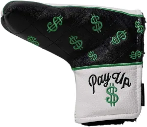 Retro L Shape Golf Putter Blade Style (Black with Green Emblem) Headcover in The Money Pay Up $ Limited Edition Vintage Leather Style