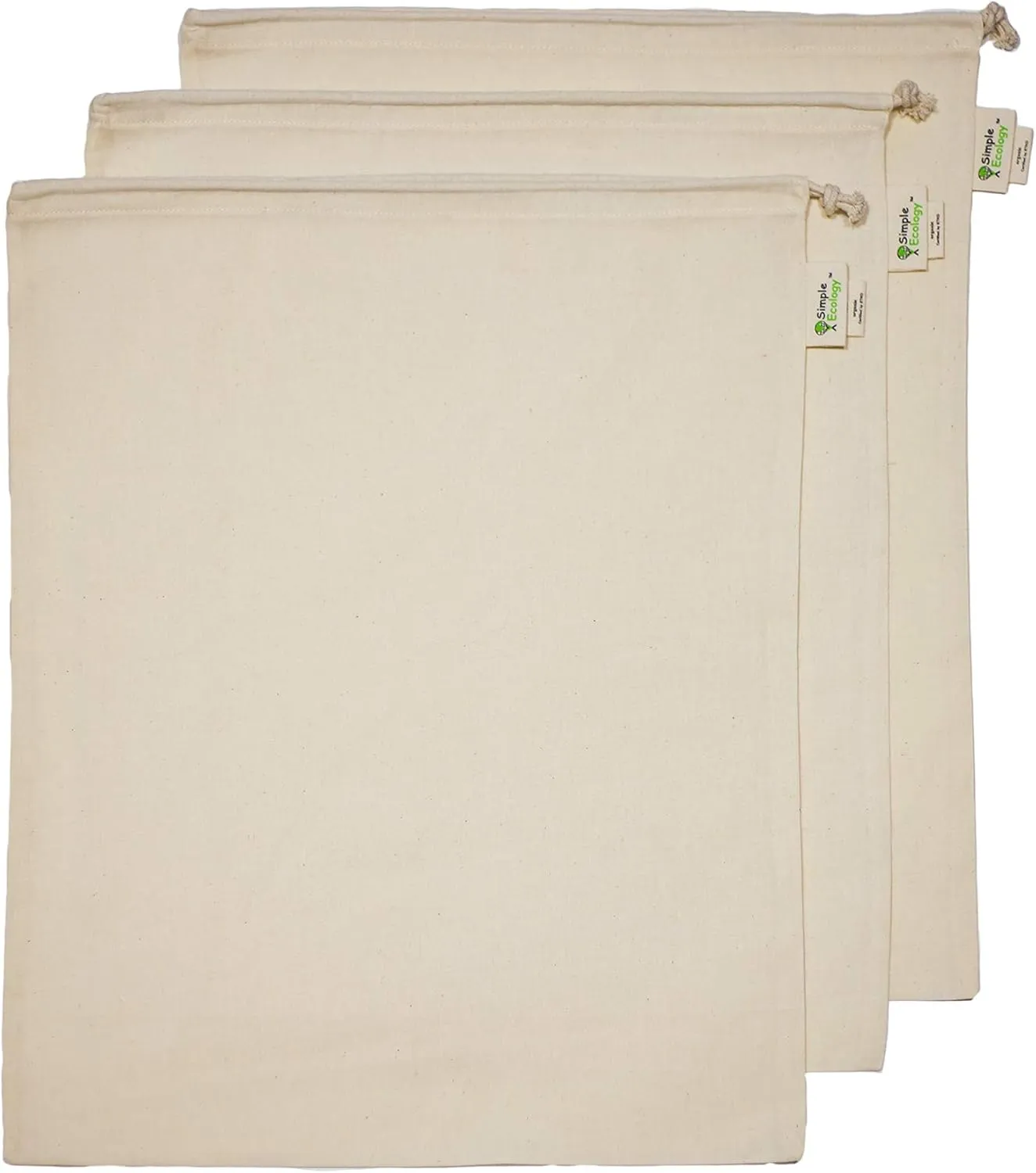 Reusable Grocery Produce Shopping and Storage Bags, Organic Cotton Muslin, XLarge 3 pack