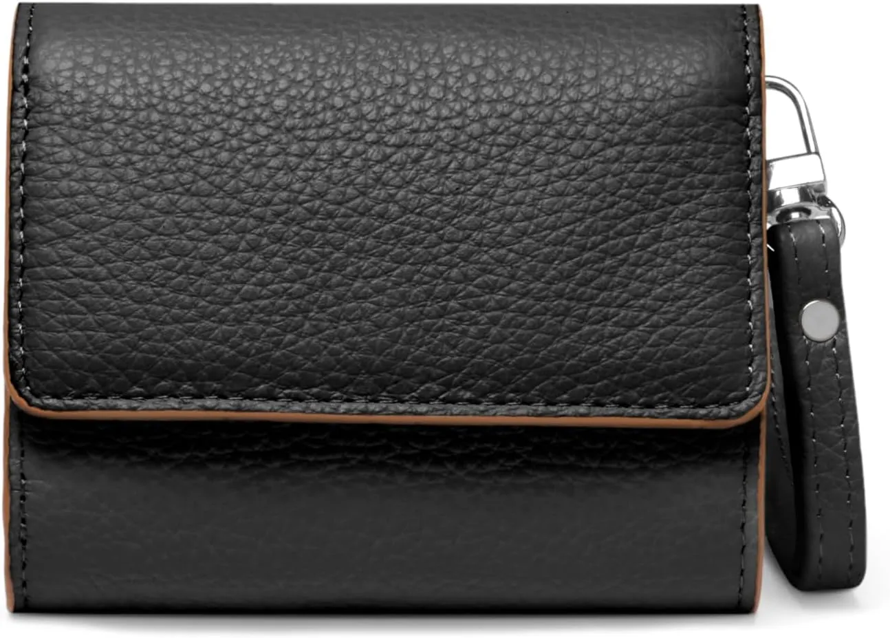 RFID-Blocking Women's Real Leather Wallet with Large Capacity and Wristlet - Small, Secure, and Chic - Conveniently Holds Cards, Cash, and Coins (All Black - RFID Protected with Wristlet)