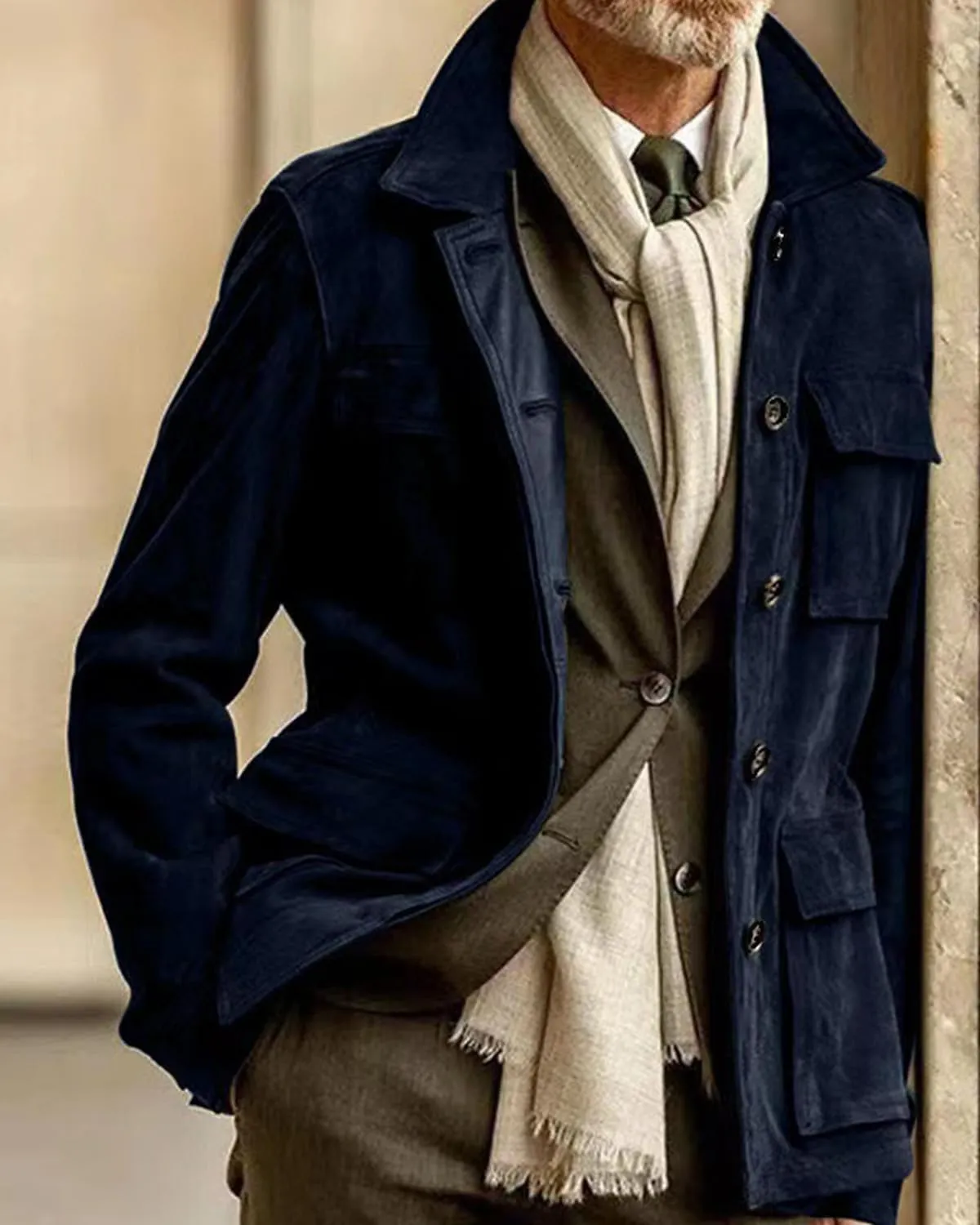 RINTONIX Mens Single Breasted Button Down Faux Suede Leather Winter Jacket with Pocket Solid Lapel Neck Outerwear Coat