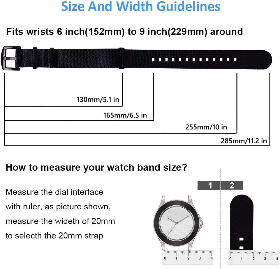 Ritche Military Ballistic Nylon Watch Strap with Heavy Buckle 18mm 20mm 22mm Premium Nylon Watch Bands for Men Women