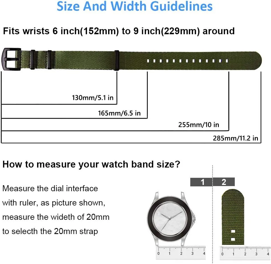 Ritche Military Ballistic Nylon Watch Strap with Heavy Buckle 18mm 20mm 22mm Premium Nylon Watch Bands for Men Women
