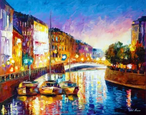 River Wall Art Print Docks Artwork On Canvas by Leonid Afremov | Charming River | 35 x 43.8 | Stretched