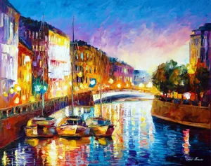 River Wall Art Print Docks Artwork On Canvas by Leonid Afremov | Charming River | 56 x 70 | Stretched