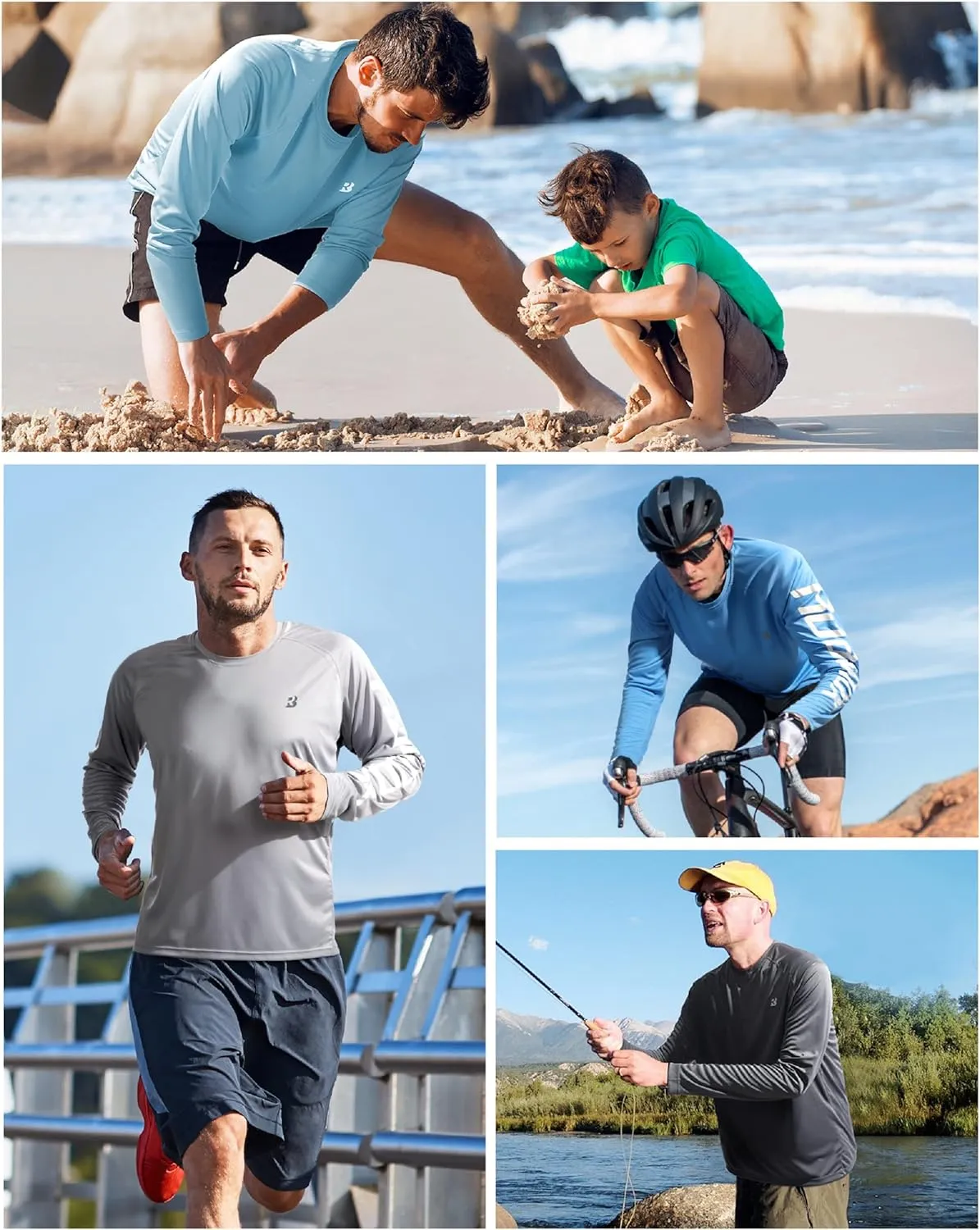 Roadbox Mens UPF 50  UV Sun Protection Shirts Outdoor Long Sleeve SPF Rash Guard for Fishing Hiking Swimming Running