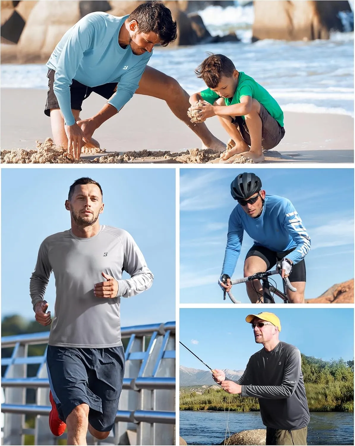 Roadbox Mens UPF 50  UV Sun Protection Shirts Outdoor Long Sleeve SPF Rash Guard for Fishing Hiking Swimming Running