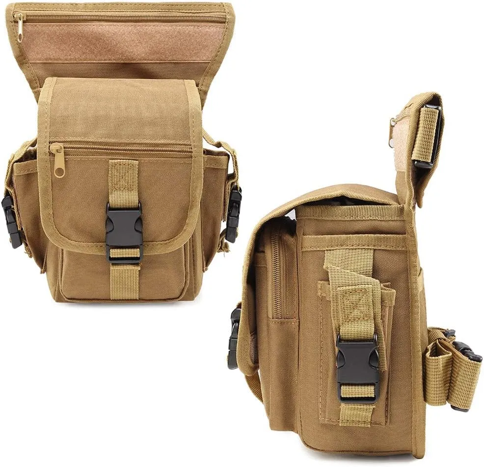 Roaring Fire Multi-Functional Waist Bag, Drop Leg Bag, Waist Pack, Tactical Military Waterproof EDC Fanny Pack for Trekking, Outdoor, Hiking, Motorcycling, Cycling, Traveling, Sling Chest Shoulder Bag