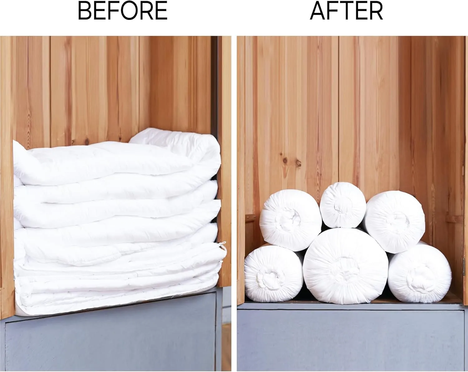 Roll&Stack Storage Bag Organizer for Comforters, Blankets, Bedding, Bulky Clothes, Puffer Jackets, Dust Proof, Breathable, Machine-Washable, Sturdy, High-density Premium Fabric, Easy to Organize,