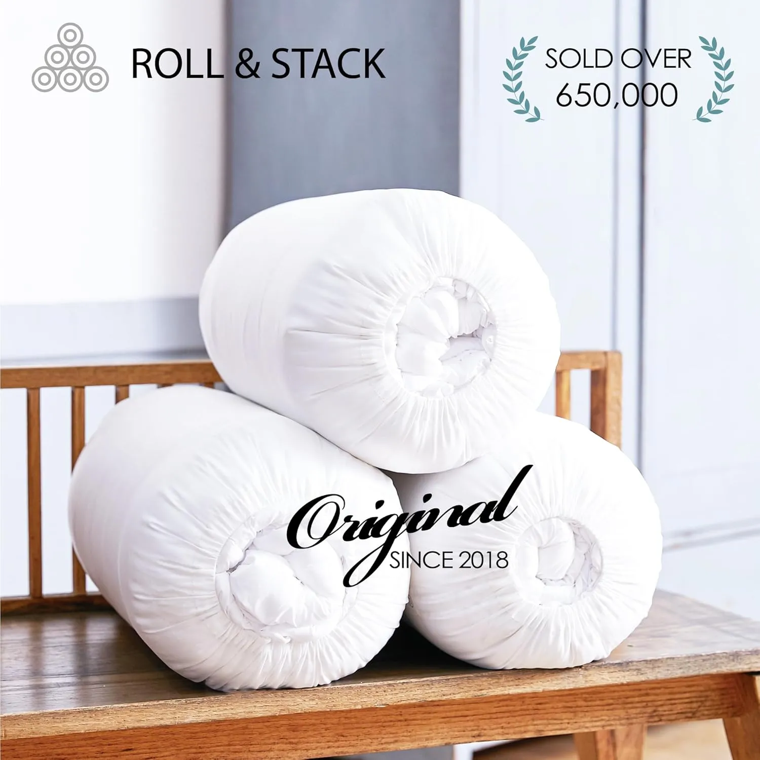 Roll&Stack Storage Bag Organizer for Comforters, Blankets, Bedding, Bulky Clothes, Puffer Jackets, Dust Proof, Breathable, Machine-Washable, Sturdy, High-density Premium Fabric, Easy to Organize,