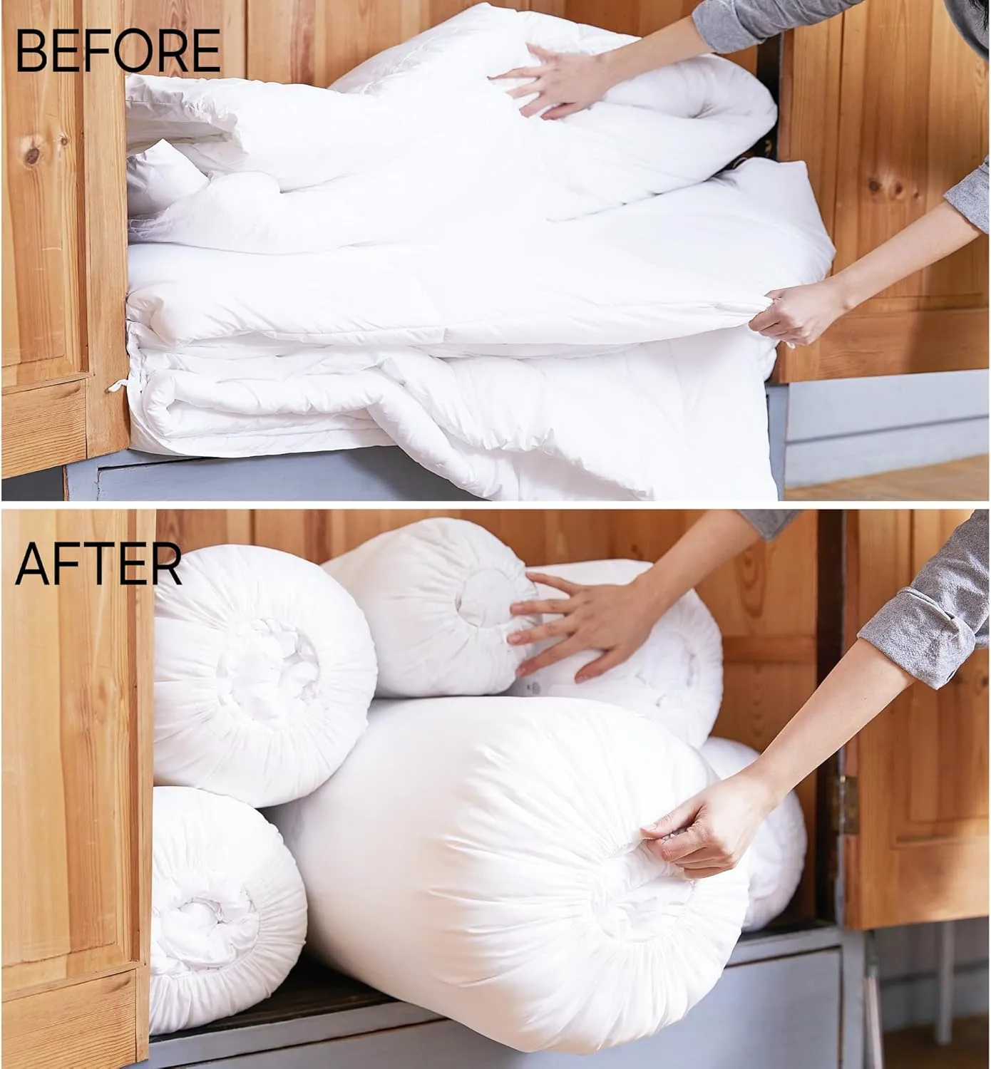 Roll&Stack Storage Bag Organizer for Comforters, Blankets, Bedding, Bulky Clothes, Puffer Jackets, Dust Proof, Breathable, Machine-Washable, Sturdy, High-density Premium Fabric, Easy to Organize,