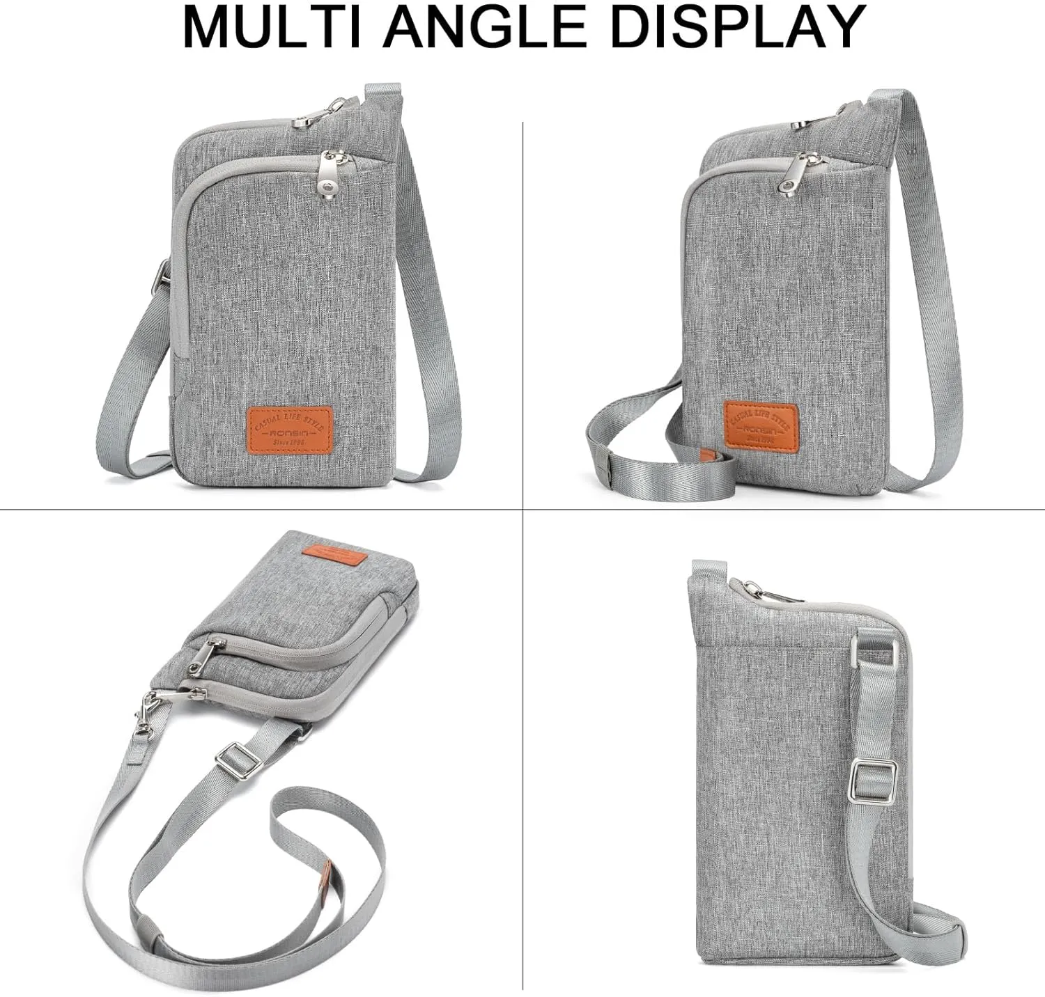 RONSIN Women Crossbody Bag Nylon Cell Phone Purses Wallet Travel Pouch Shoulder Strap with Anti Theft Locking Zipper