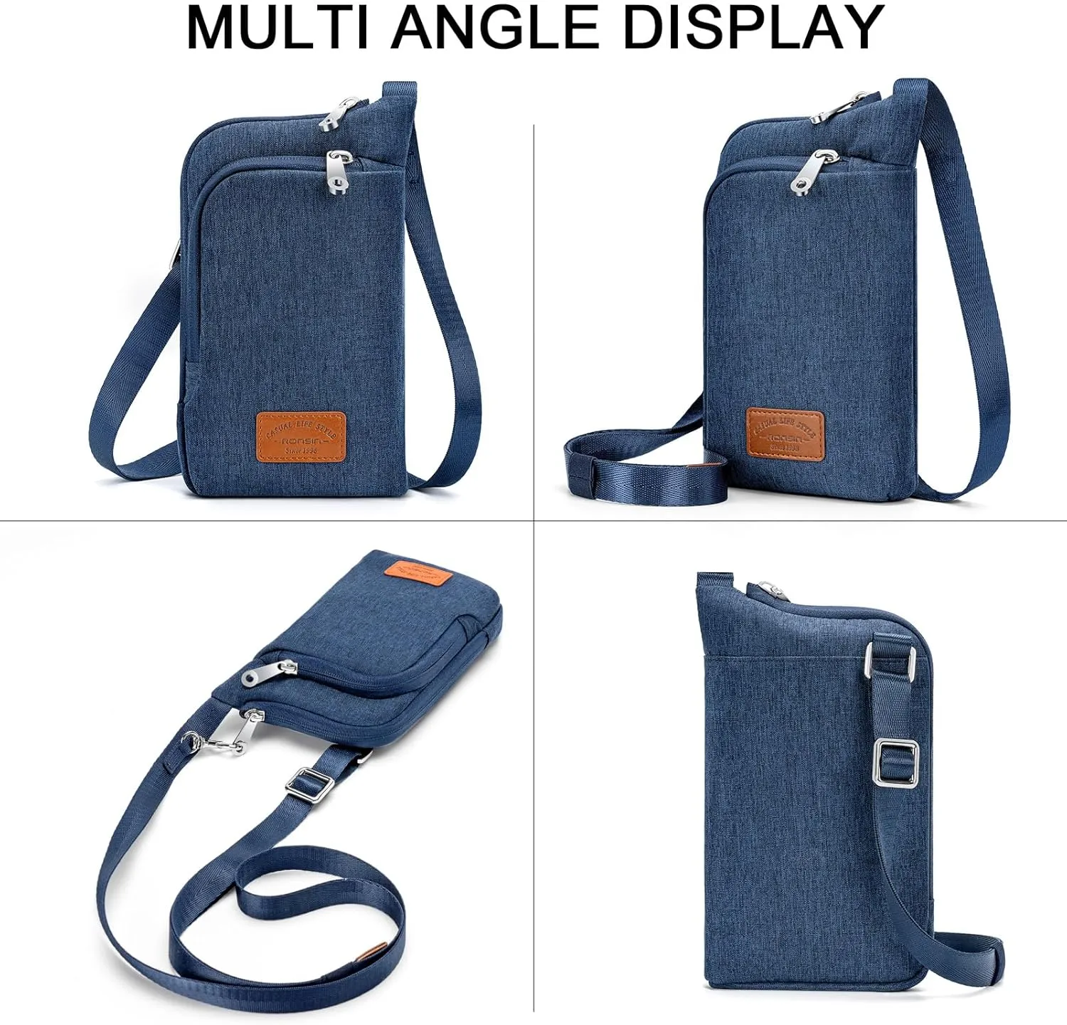 RONSIN Women Crossbody Bag Nylon Cell Phone Purses Wallet Travel Pouch Shoulder Strap with Anti Theft Locking Zipper