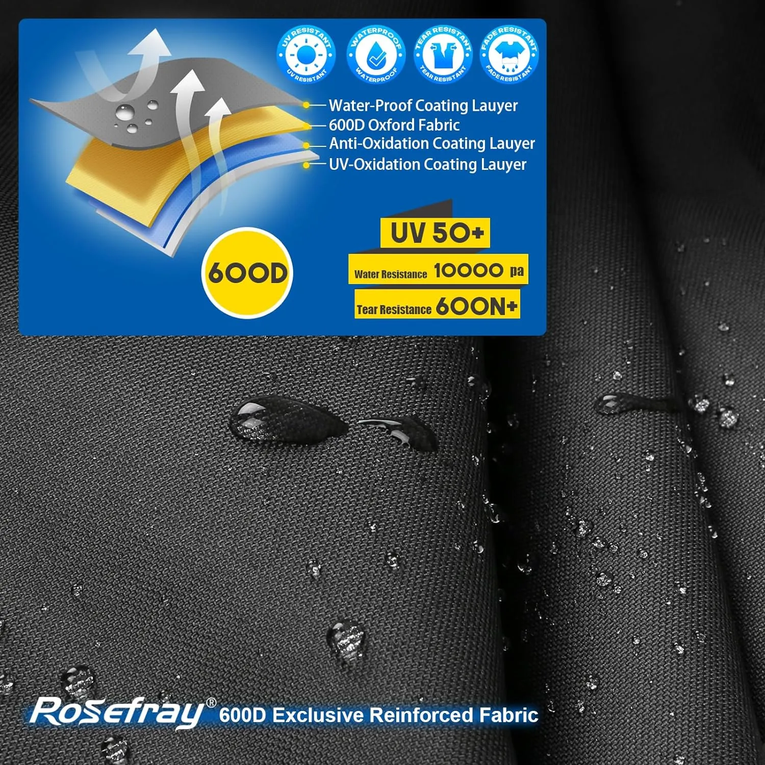 Rosefray Motorcycle Cover with Side Top Box Heavy Duty 600D Waterproof for Touring Models Harley Davidson Ultra Limited,Road Glide Limited, Gold Wing,Road Master,Indoor & Outdoor Storage Gray
