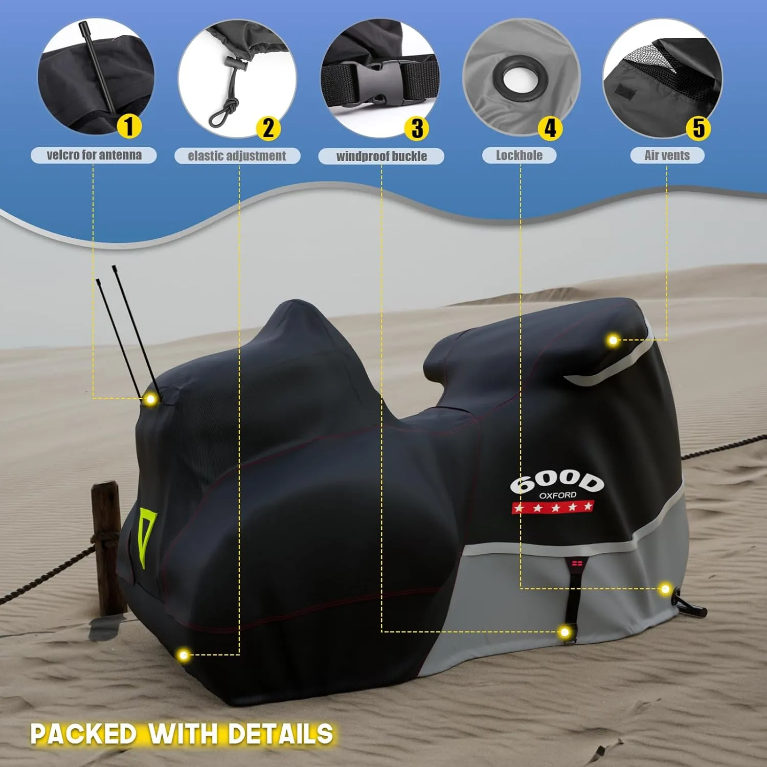 Rosefray Motorcycle Cover with Side Top Box Heavy Duty 600D Waterproof for Touring Models Harley Davidson Ultra Limited,Road Glide Limited, Gold Wing,Road Master,Indoor & Outdoor Storage Gray