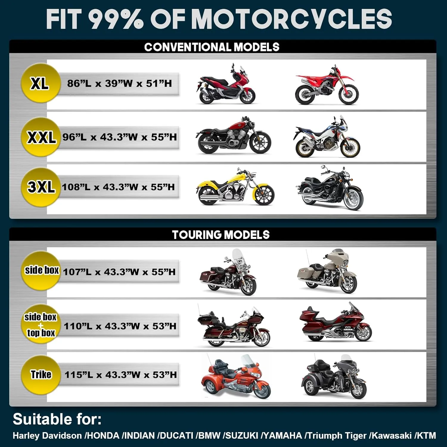Rosefray Motorcycle Cover with Side Top Box Heavy Duty 600D Waterproof for Touring Models Harley Davidson Ultra Limited,Road Glide Limited, Gold Wing,Road Master,Indoor & Outdoor Storage Gray